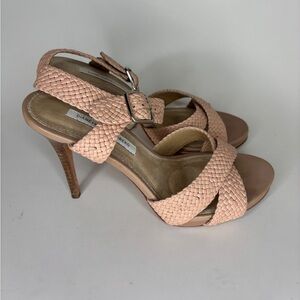 Diane Von Furstenberg Shoes Heel Women Size 8M Pink Woven Leather Stiletto